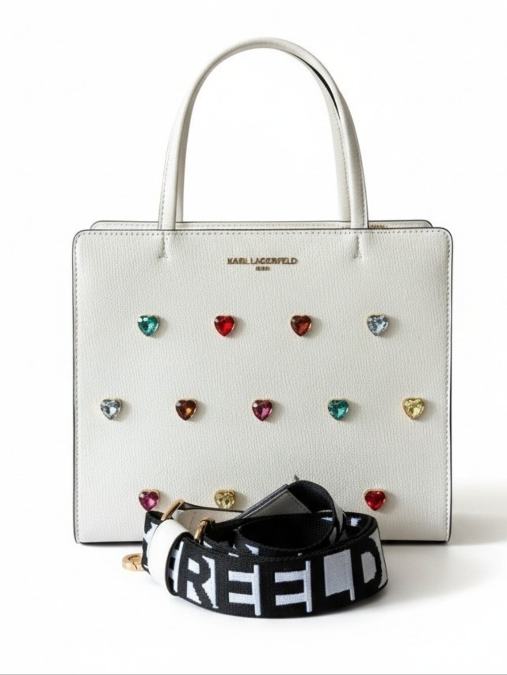 🌈▪️KARL LAGERFELD▪️ Maybelle white rainbow hearts Satchel  🌈 EUC